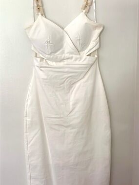 Siena Studio Cream Midi Dress with Cutout Waist and Adjustable Straps
